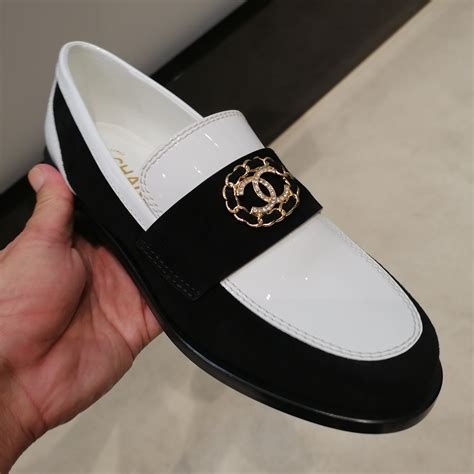 replica chanel loafers|Chanel black and white loafers.